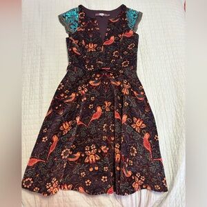 Anthropologie Eva Franco Larksong Dress, Orange and Teal Accents